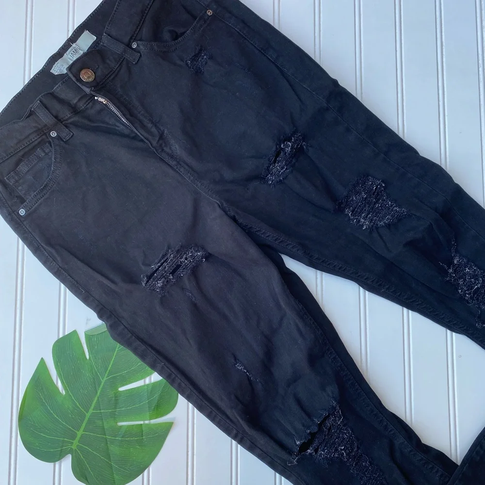 TopShop Distressed Black MoTo Jaime Skinny Jeans
